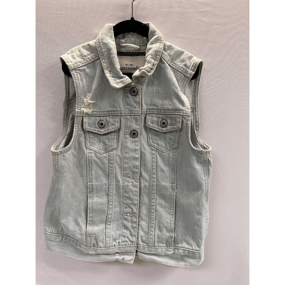 Abercrombie Kids Girls Casual Button Down Light Wash Denim Jean Vest Size XL